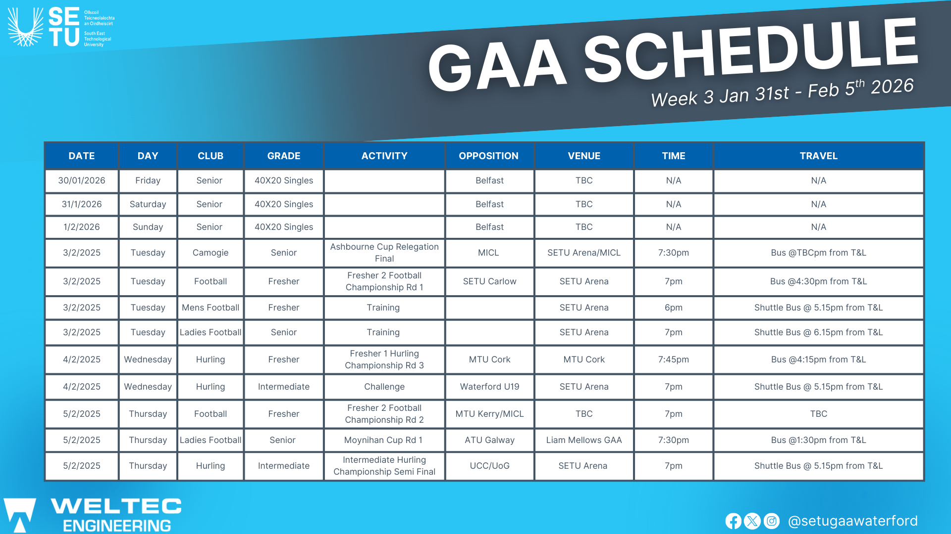 GAA Schedule Week 3