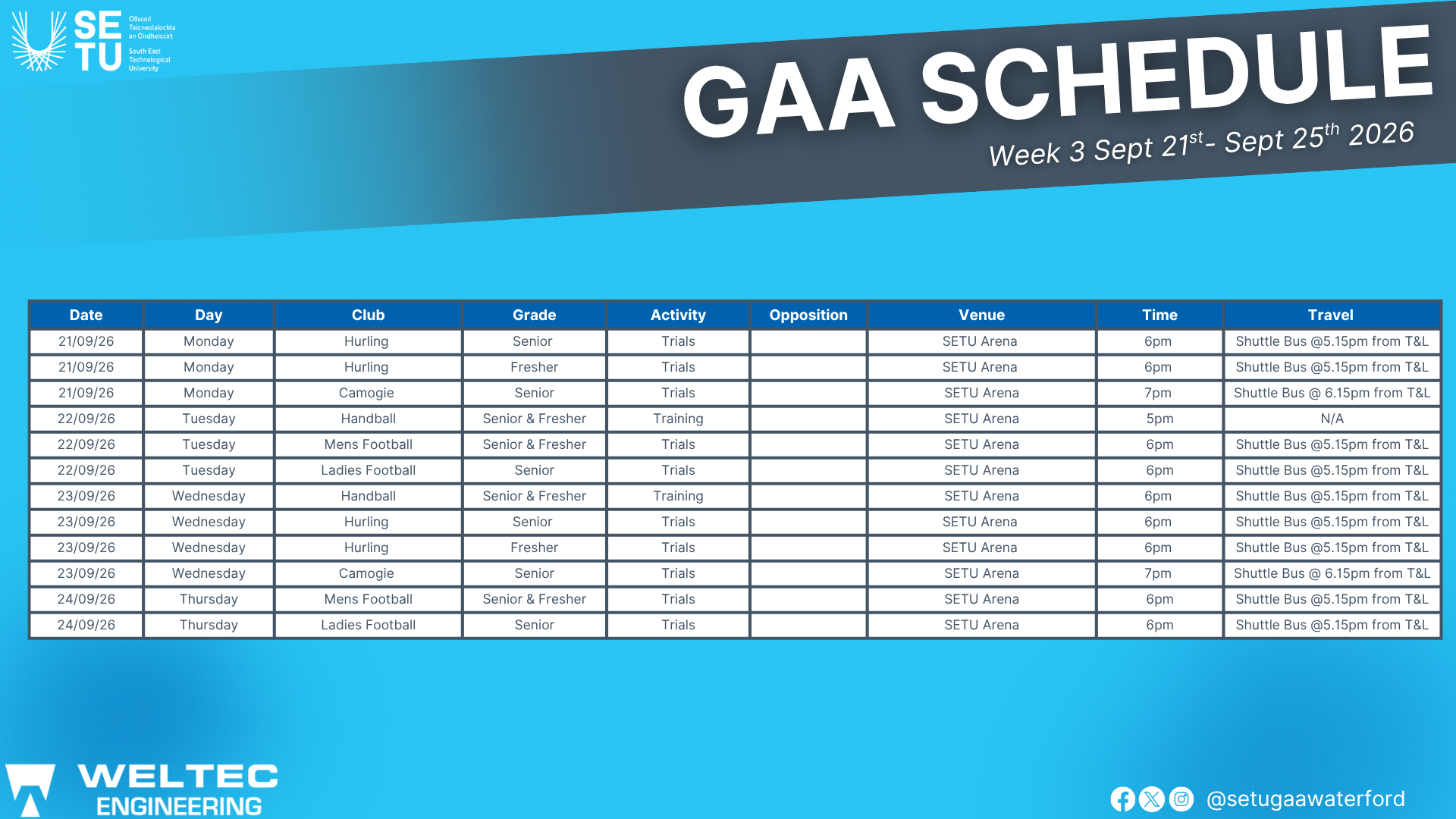 GAA Schedule- Week 3