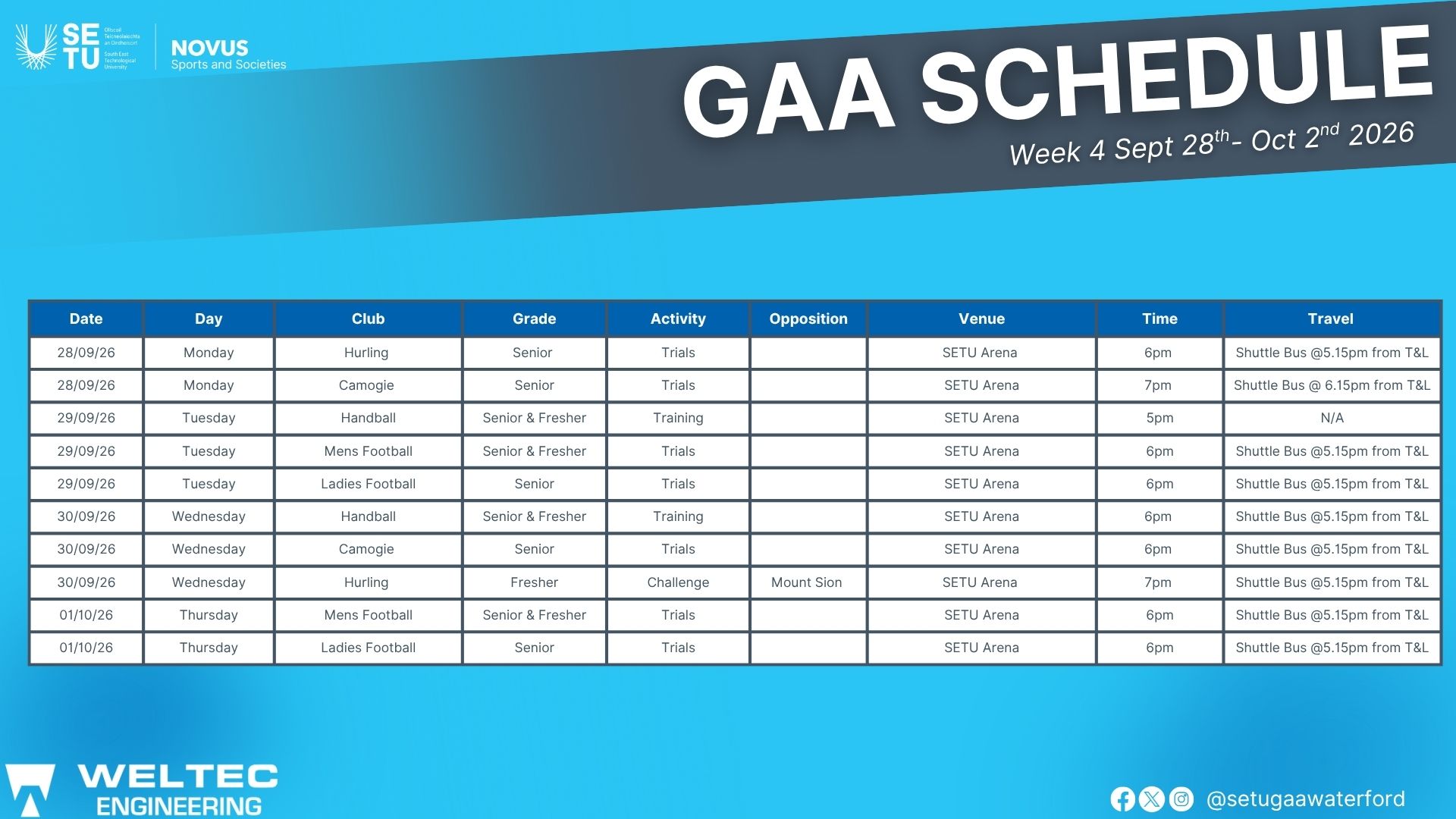 GAA Schedule Week 4 