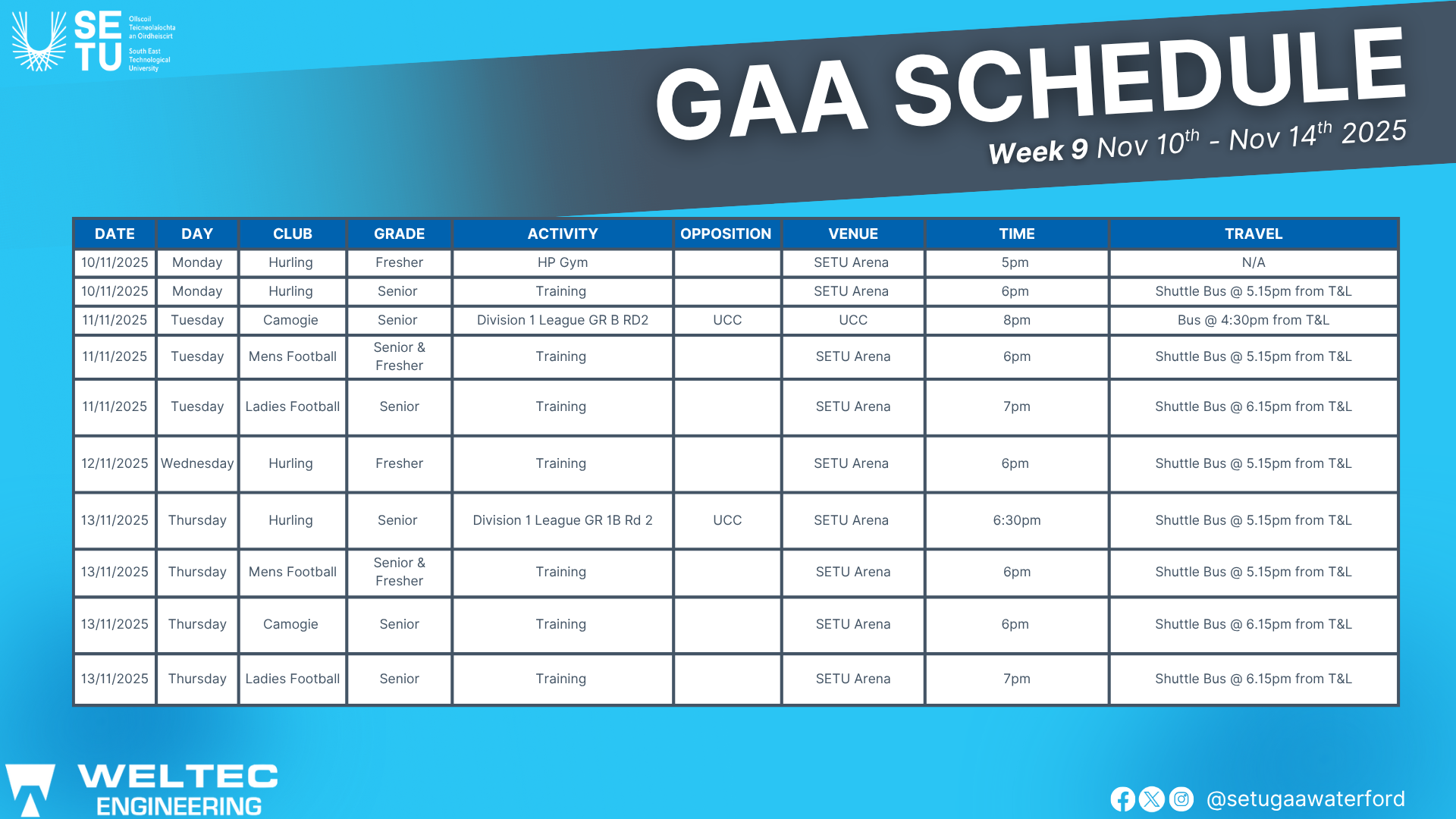 GAA WEEK 9 SCHEDULE!